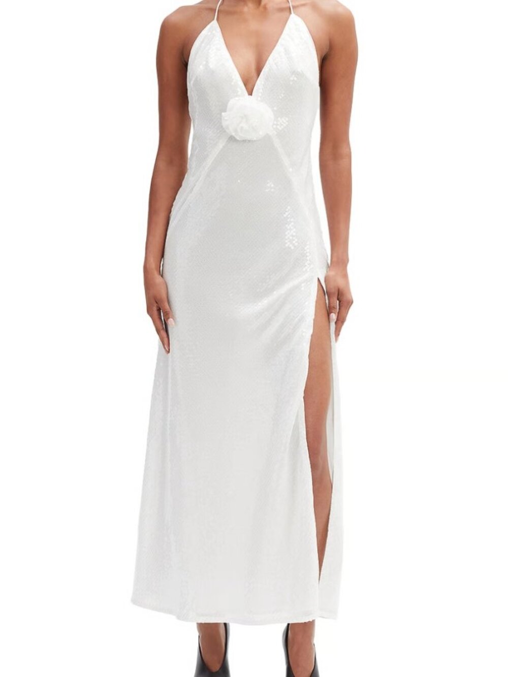 Bardot Aradia Sequin Halter Dress White Backless Wedding Holiday Size XS NWT